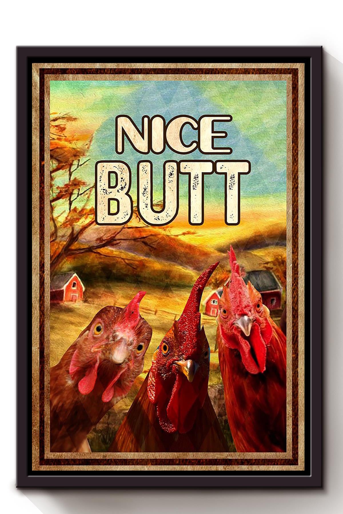 Funny Chicken Nice Bum Vintage Retro Gift For Farmer Framed Canvas