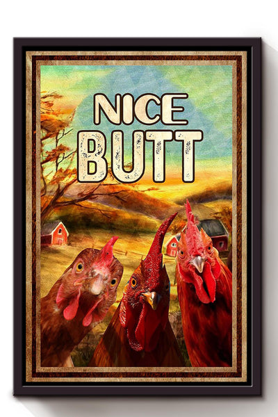 Funny Chicken Nice Bum Vintage Retro Gift For Farmer Framed Canvas
