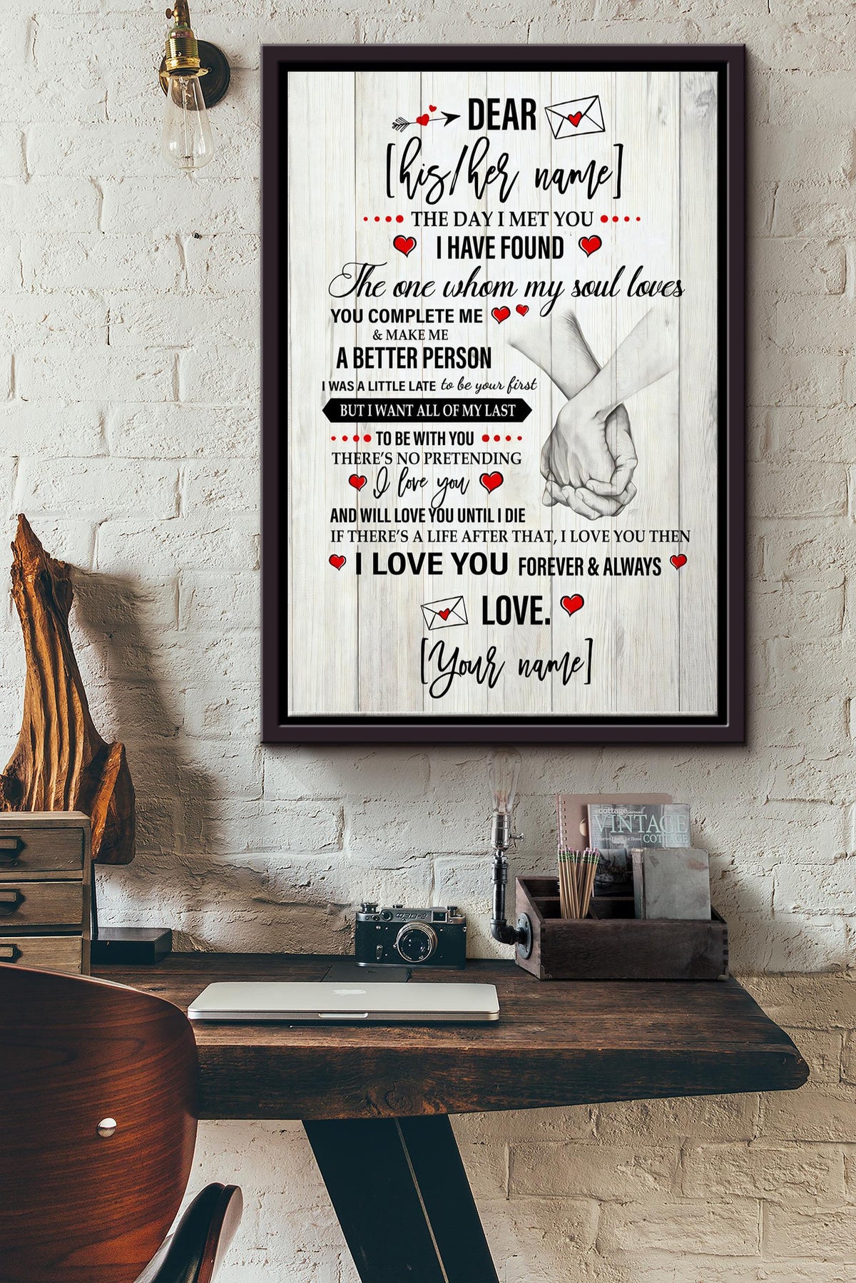 Dear His Her Name The Day Ii Met You Poster - Love Wall Art - Gift For Valentine Day, Lover Framed Matte Canvas Framed Prints, Canvas