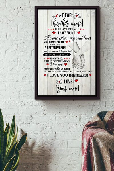 Dear His Her Name The Day Ii Met You Poster - Love Wall Art - Gift For Valentine Day, Lover Framed Matte Canvas Framed Prints, Canvas