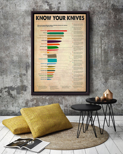 Know Your Knives Cooking Knowledge Wall Art Gift For Chef Kitchen Decor Framed Canvas Framed Prints, Canvas