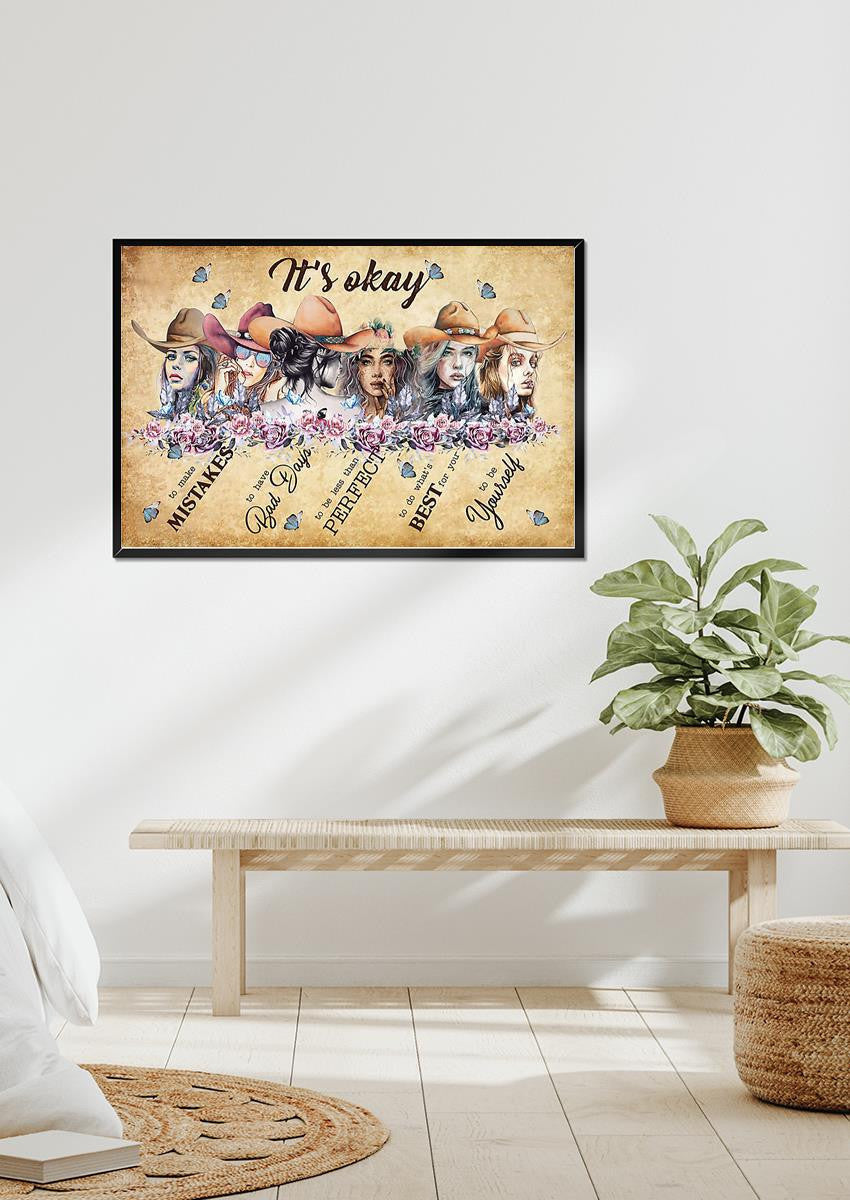 Cowgirl It's Okay To Not Be Okay Motivation Quote Wall Art For Home Decor Housewarming 02 Framed Prints, Canvas