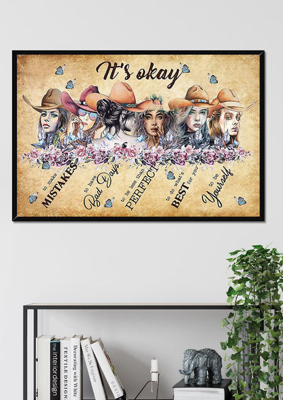 Cowgirl It's Okay To Not Be Okay Motivation Quote Wall Art For Home Decor Housewarming 02 Framed Prints, Canvas