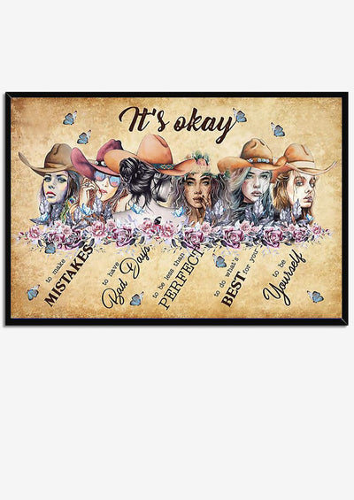 Cowgirl It's Okay To Not Be Okay Motivation Quote Wall Art For Home Decor Housewarming 02 Framed Prints, Canvas