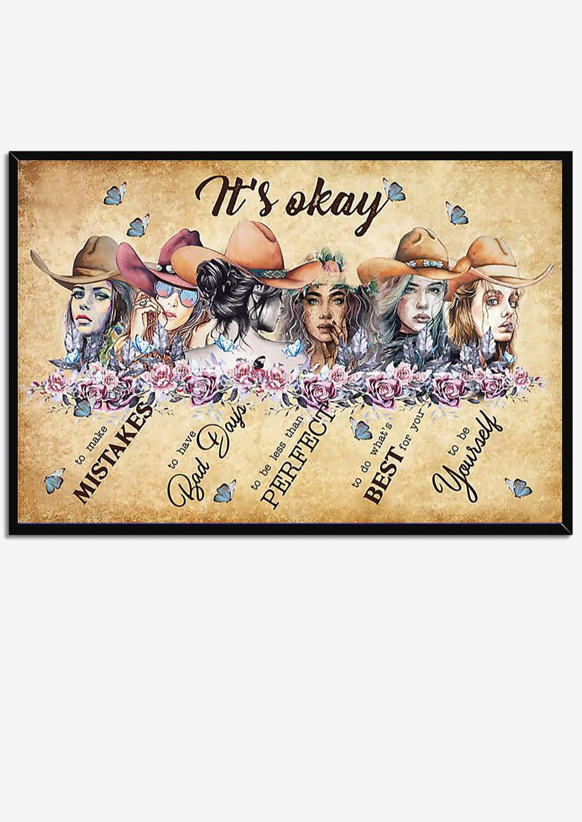 Cowgirl It's Okay To Not Be Okay Motivation Quote Wall Art For Home Decor Housewarming 02 Framed Prints, Canvas