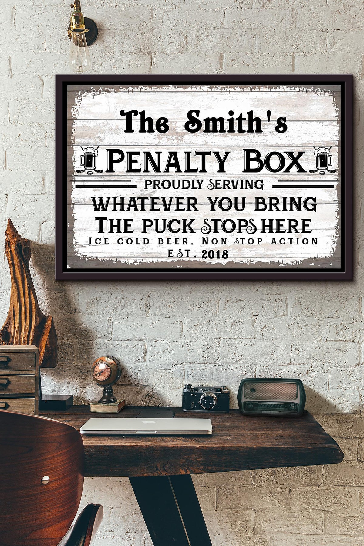 Ice Hockey Penalty Box Proudly Serving Whatever You Bring The Puck Stops Here Poster n Framed Matte Canvas