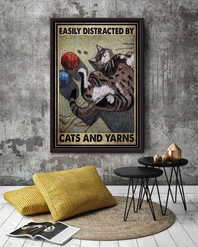 Easily Distracted By Cats And Yarns Gift For Cat Lover Cat Mom Framed Canvas