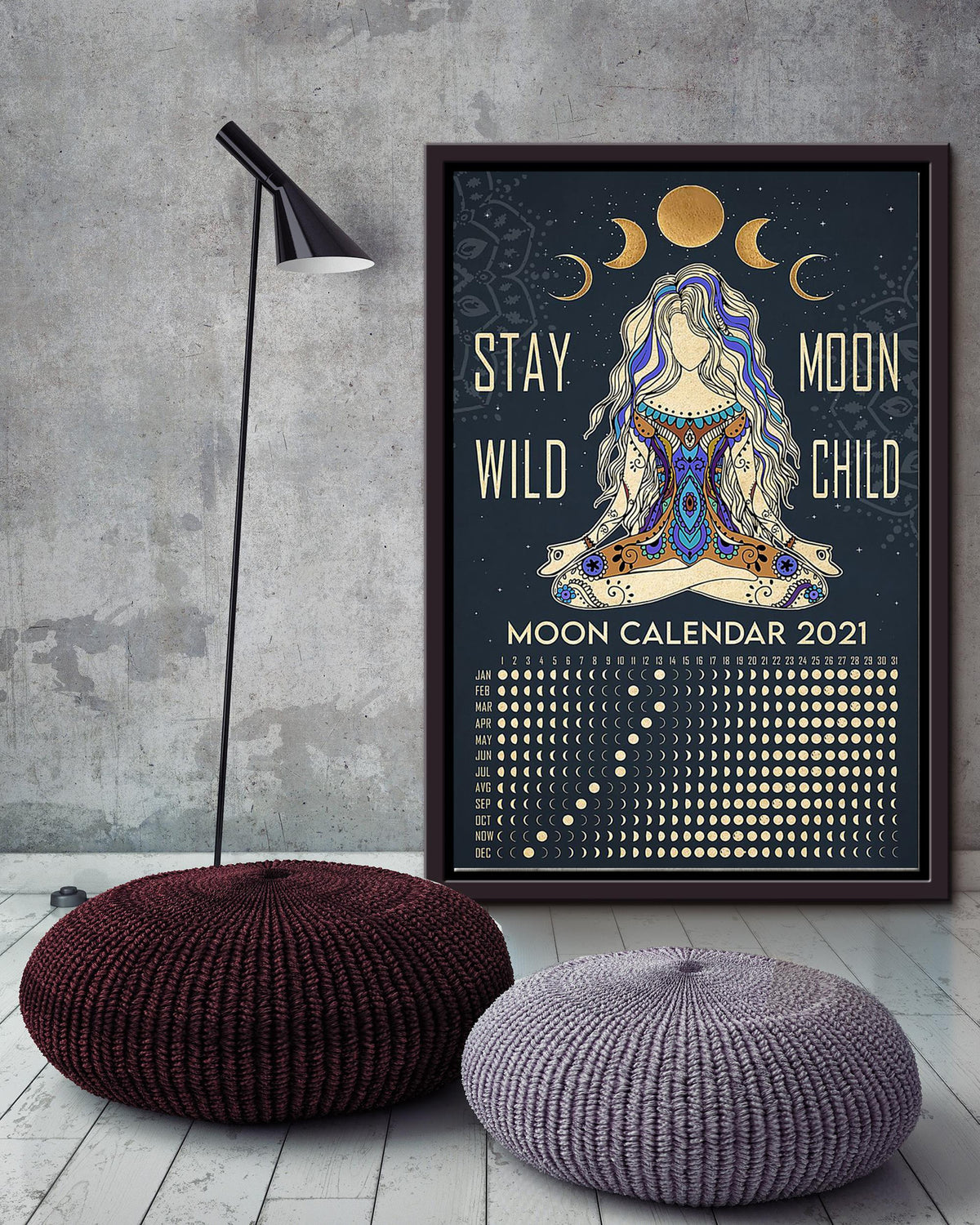 Moon Calendar Hippie Soul Print For Vintage Yoga Girl Gift Framed Canvas
