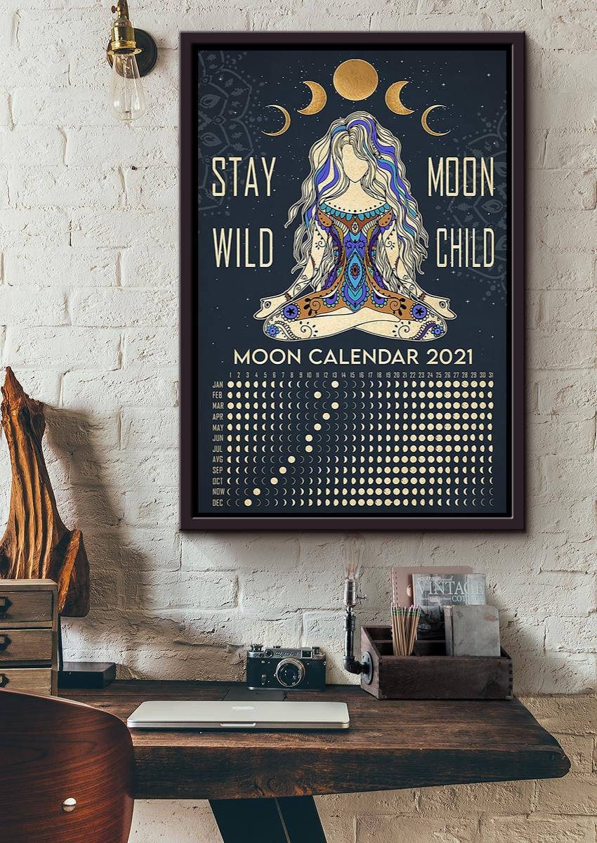 Moon Calendar Hippie Soul Print For Vintage Yoga Girl Gift Framed Canvas