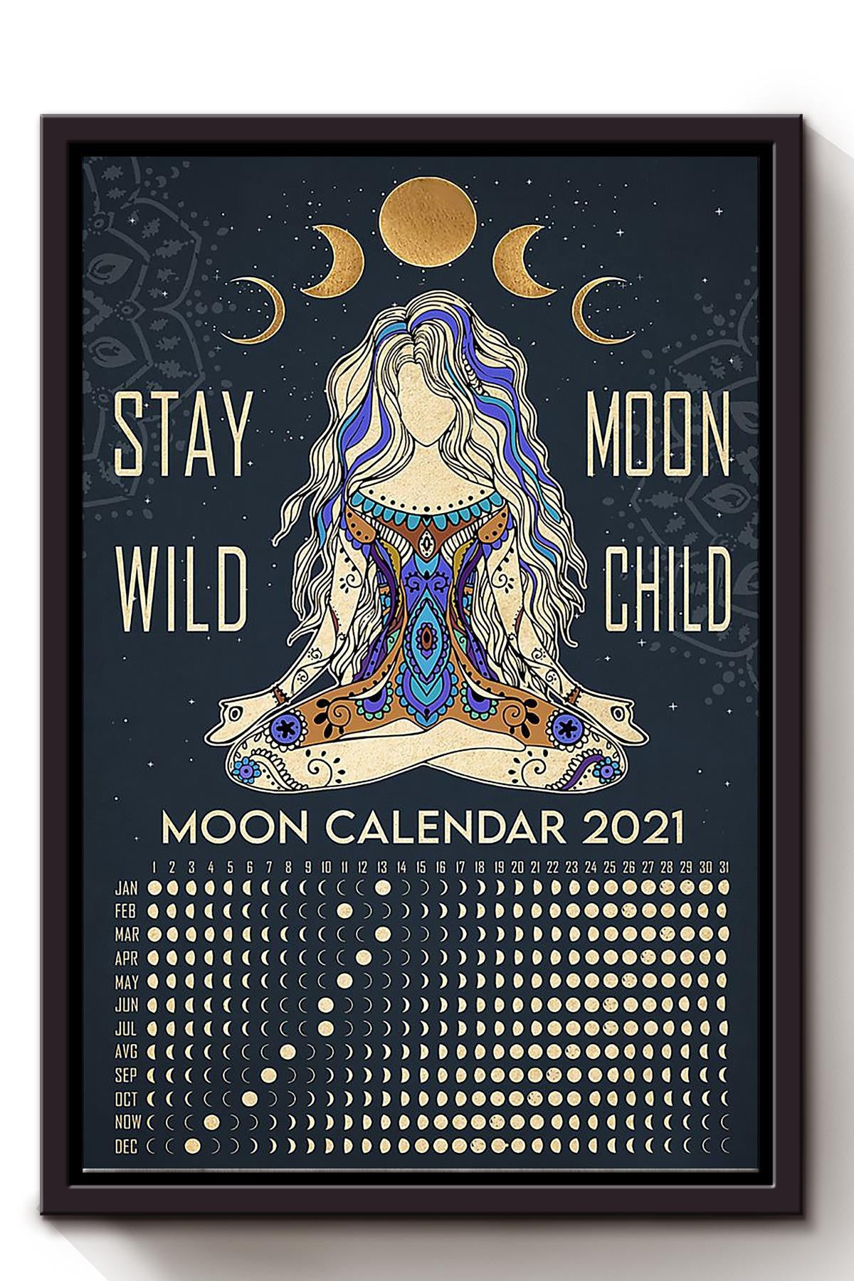 Moon Calendar Hippie Soul Print For Vintage Yoga Girl Gift Framed Canvas