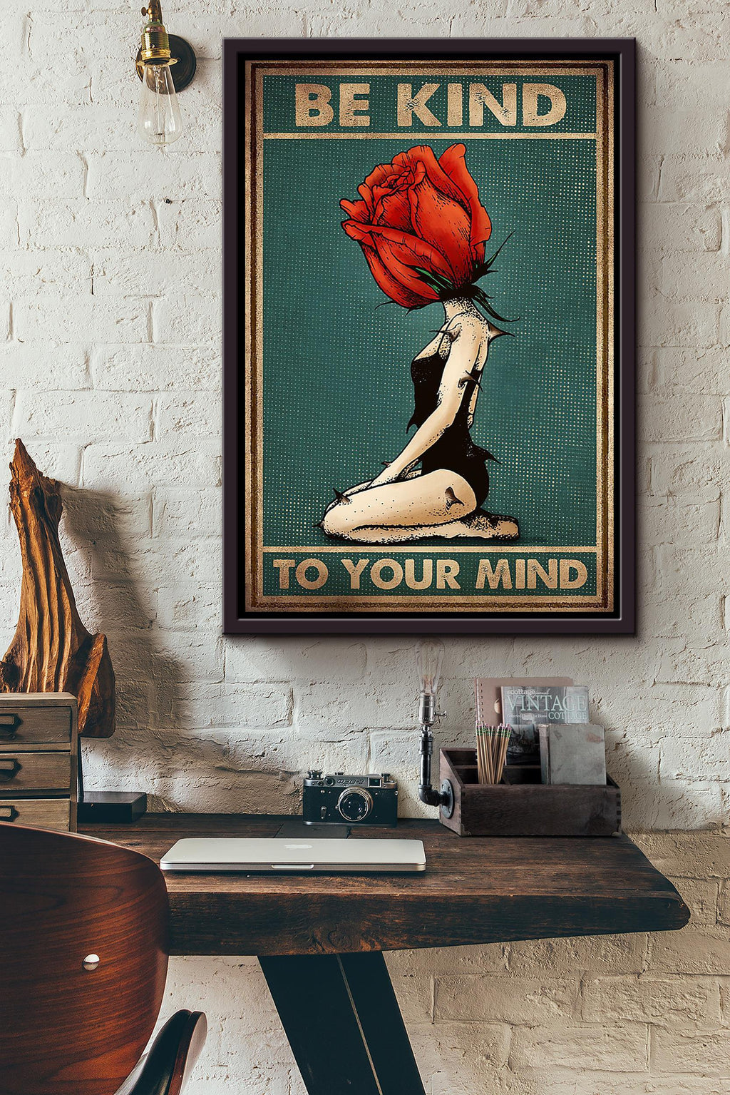 Be Kind To Your Mind Self Help Wall Art Motivation Gift For Girl Therapist Flowers Lover Home Decor Framed Canvas Framed Prints, Canvas