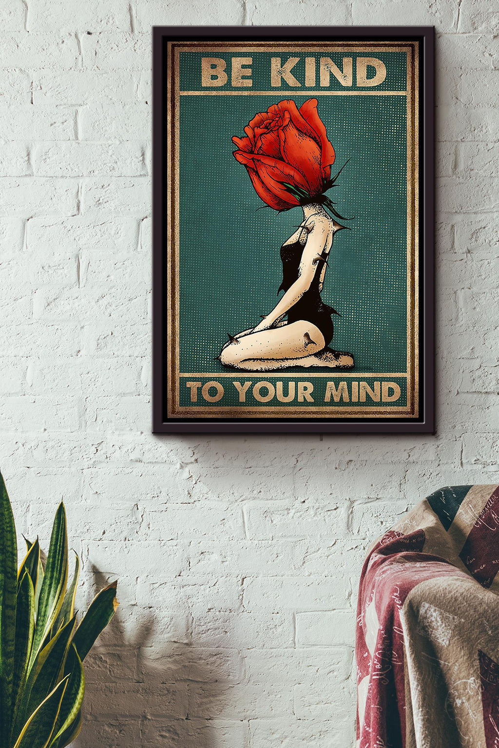 Be Kind To Your Mind Self Help Wall Art Motivation Gift For Girl Therapist Flowers Lover Home Decor Framed Canvas Framed Prints, Canvas