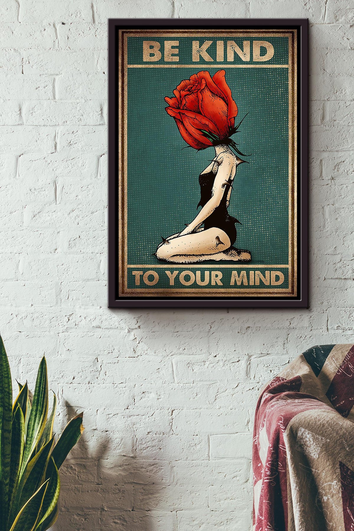 Be Kind To Your Mind Self Help Wall Art Motivation Gift For Girl Therapist Flowers Lover Home Decor Framed Canvas Framed Prints, Canvas