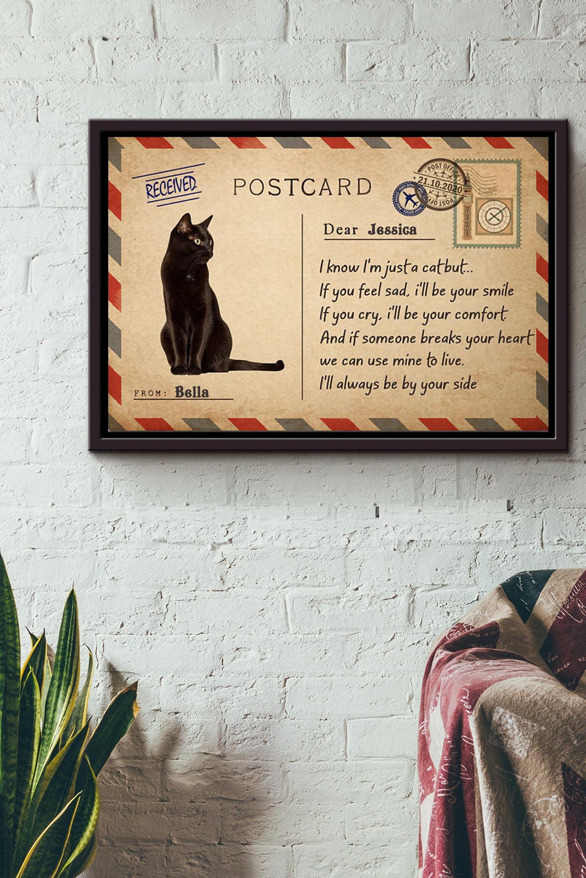 Cute Black Cat Always Be By Your Side Poster n Framed Matte Canvas