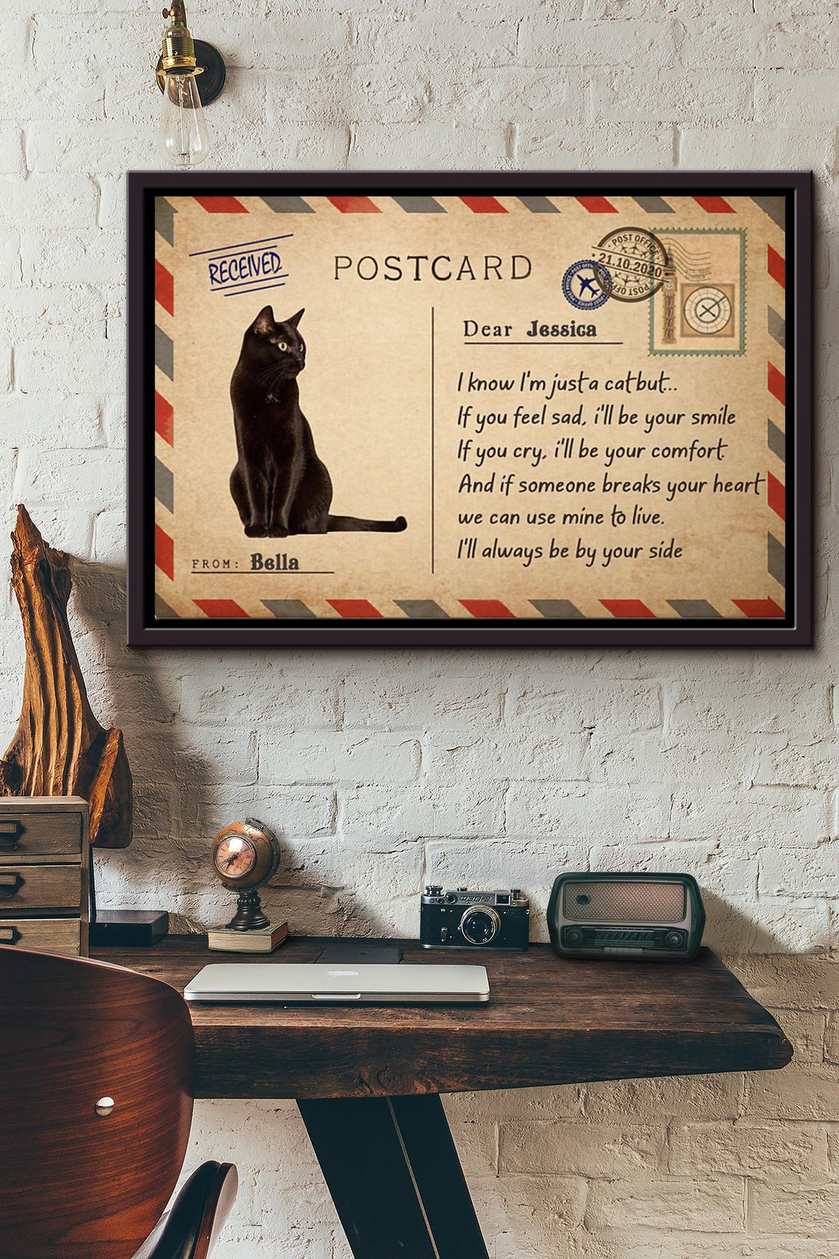 Cute Black Cat Always Be By Your Side Poster n Framed Matte Canvas