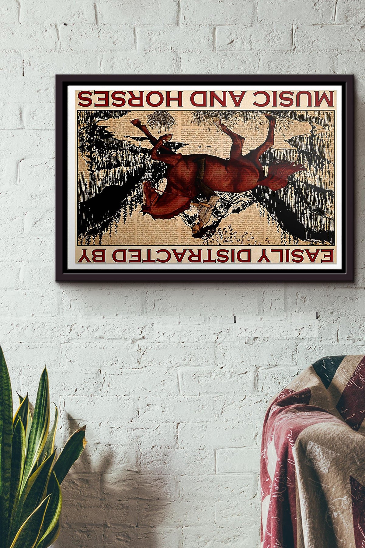 Easily Distracted By Music And Horses Vintage Poster n Framed Matte Canvas