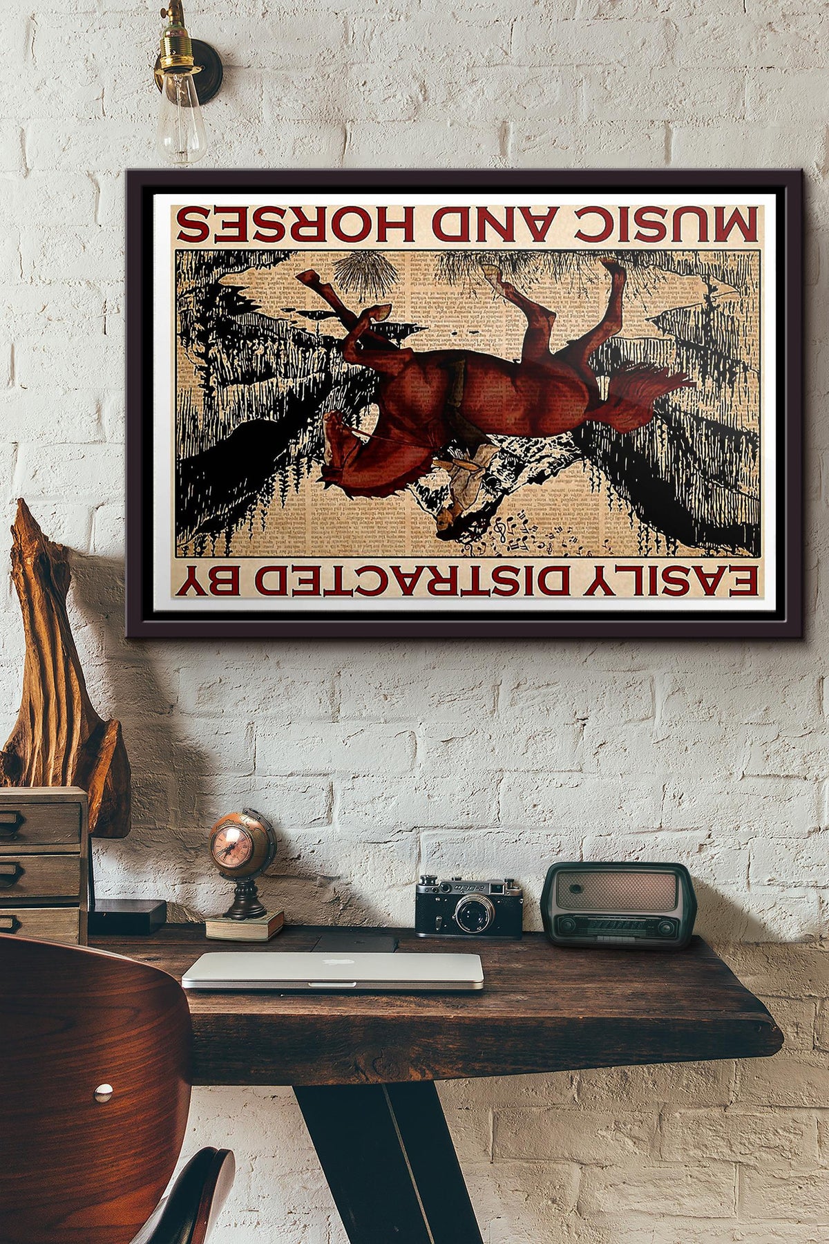 Easily Distracted By Music And Horses Vintage Poster n Framed Matte Canvas