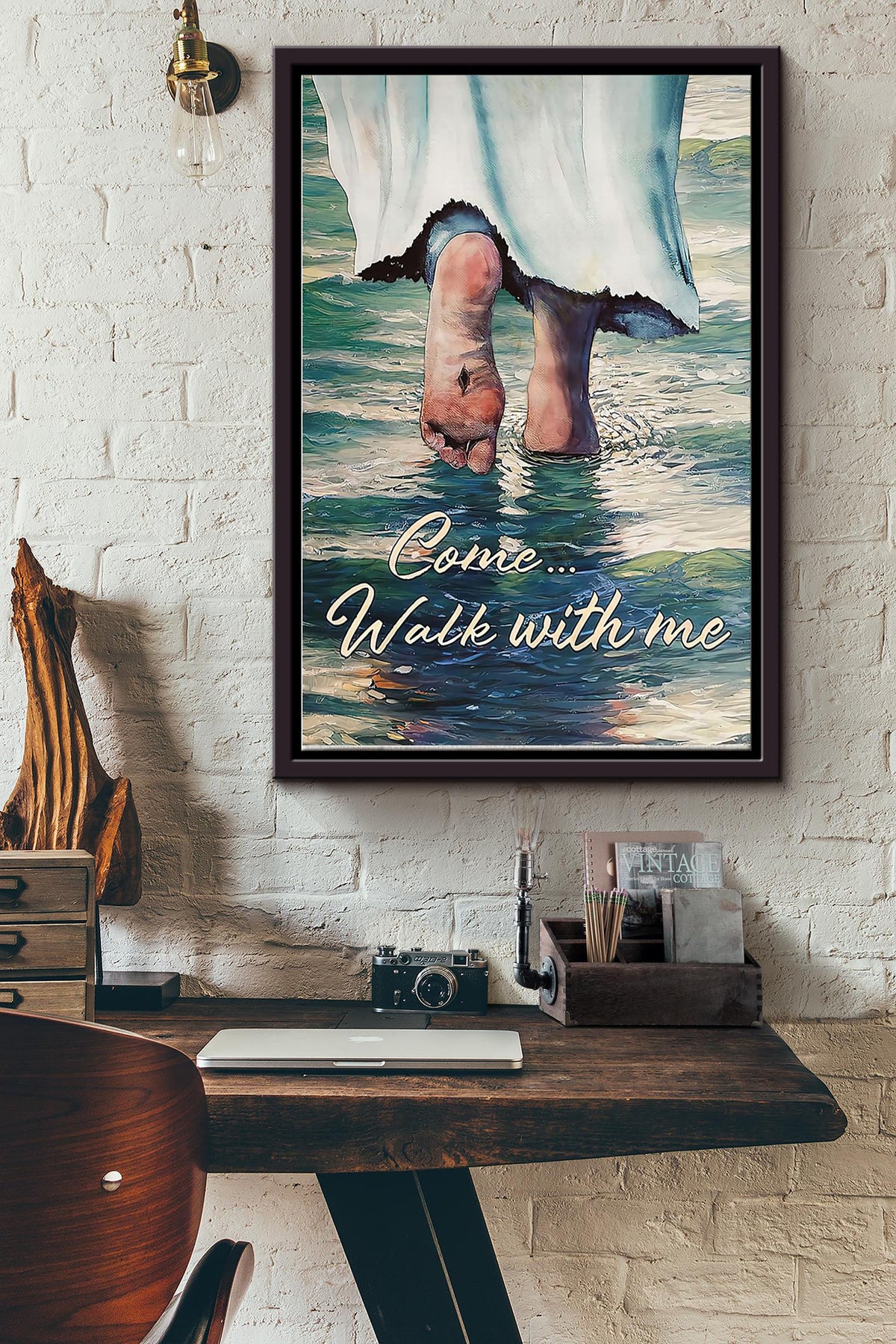 Come Walk With Me Jesus Christan Poster Framed Matte Canvas