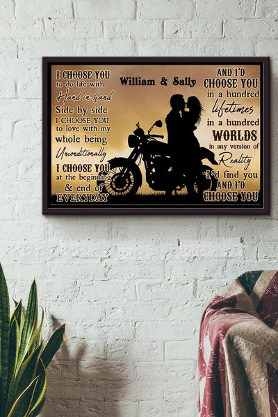 Motorcyling Silhouette I Choose You Poster n Framed Matte Canvas