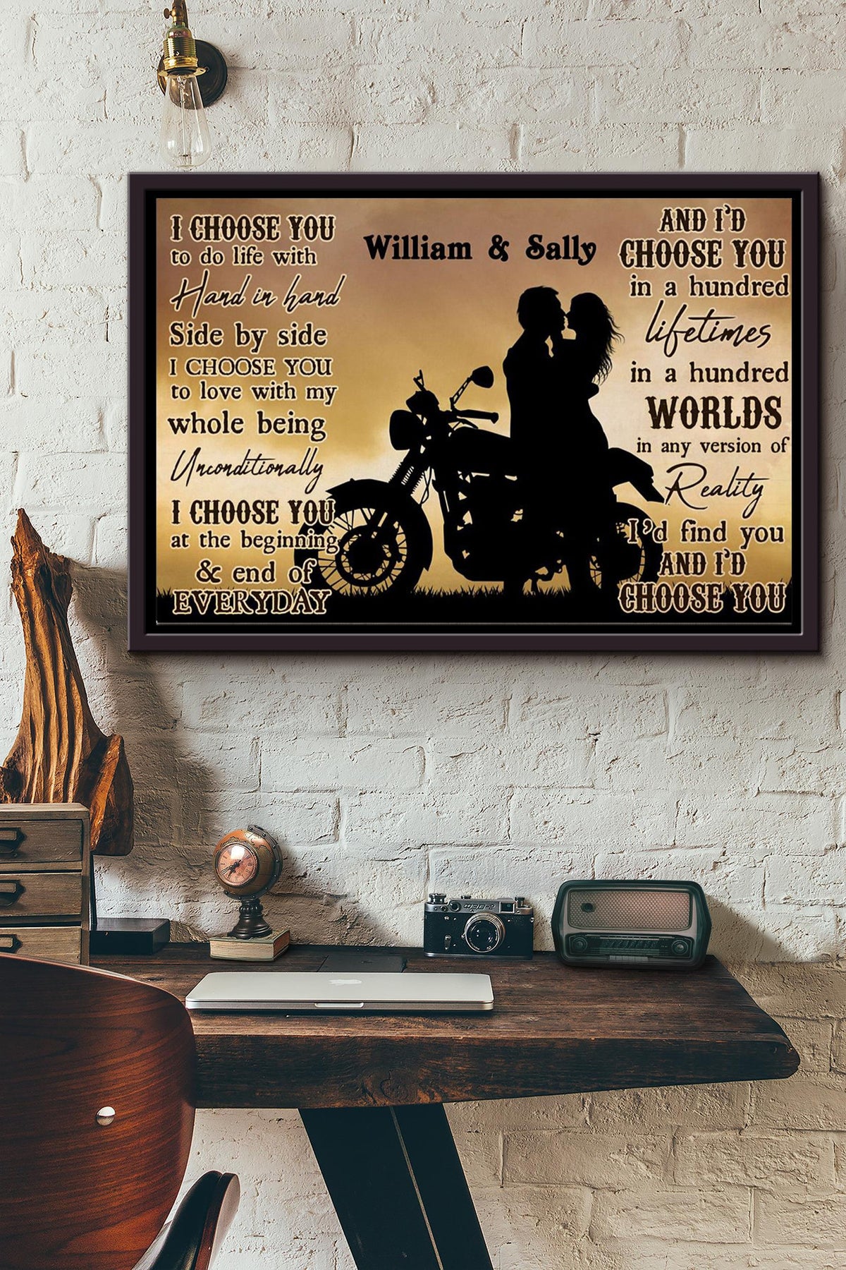 Motorcyling Silhouette I Choose You Poster n Framed Matte Canvas