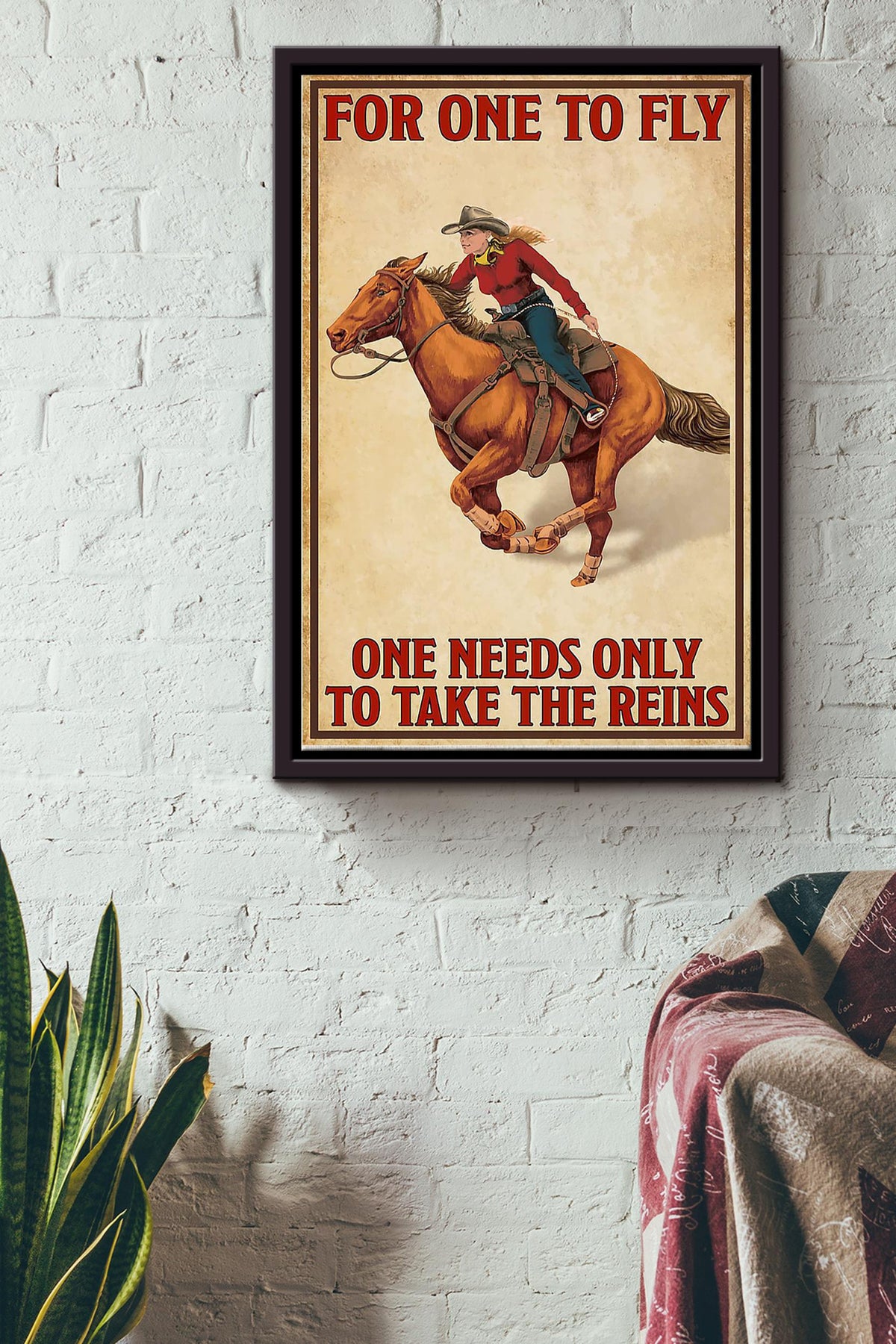 Cowgirl For One To Fly Poster - Animal Wall Art - Gift For Horse Lover Horse Rider Farmhouse Decor Framed Matte Canvas Framed Prints, Canvas