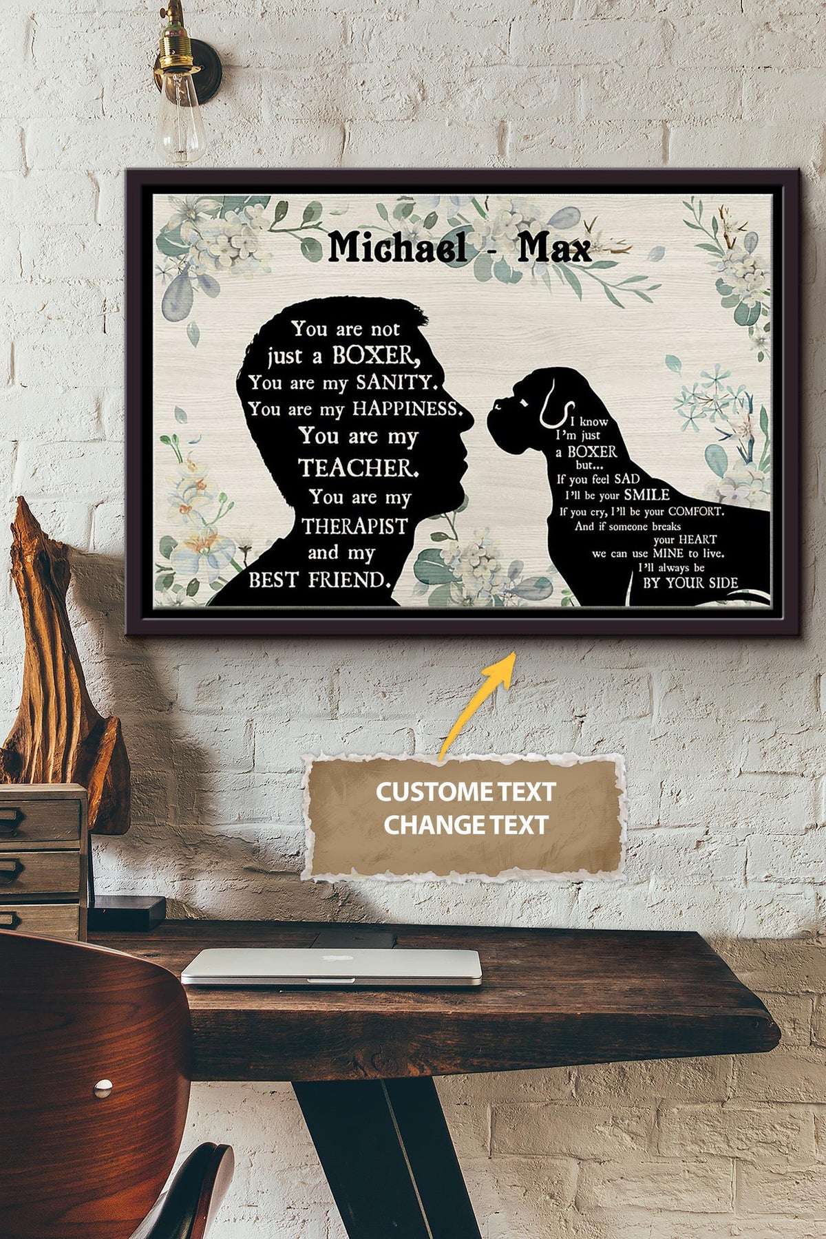 Boxer Boy Therapist Best Friend Personalized Poster - Animal Wall Art - Gift For Dog Lover Dog Foster Puppy Fan Framed Matte Canvas Framed Prints, Canvas