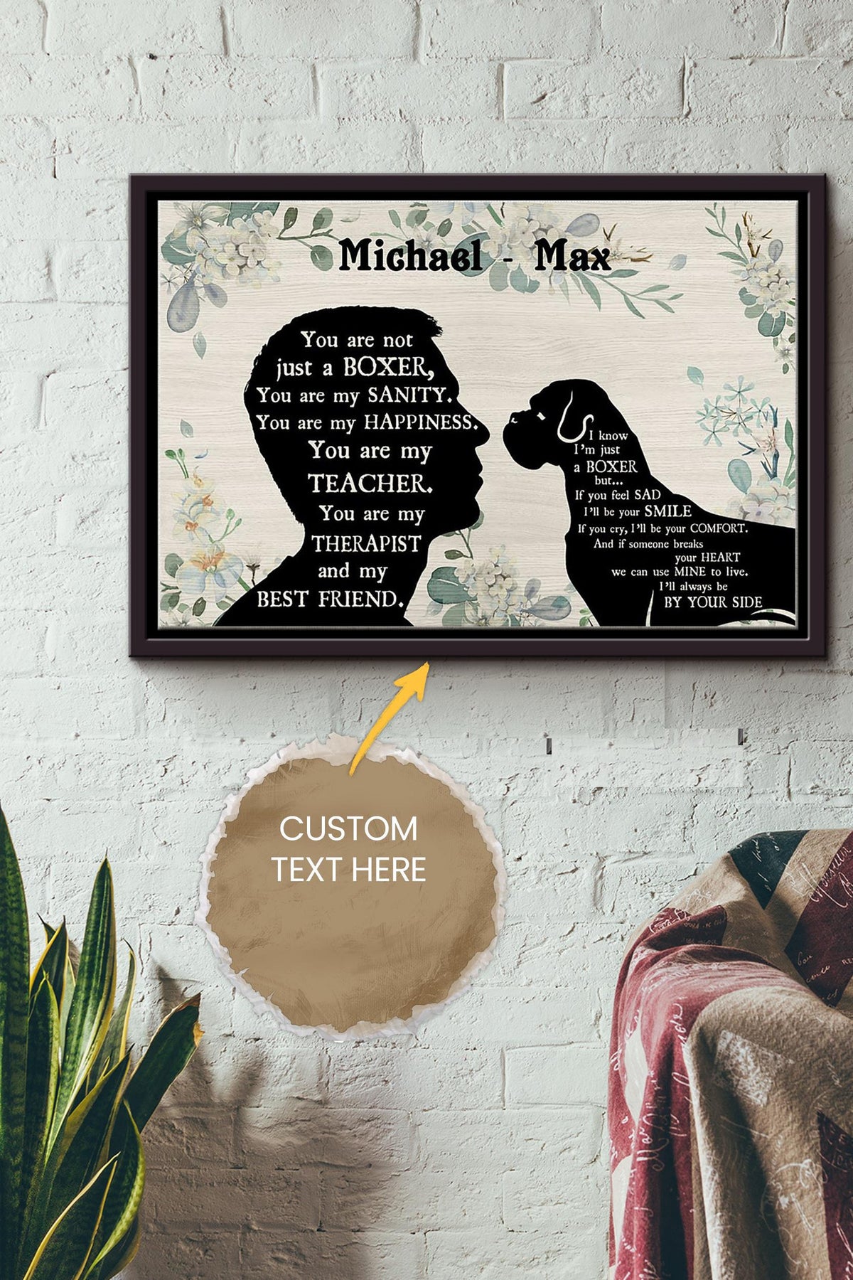 Boxer Boy Therapist Best Friend Personalized Poster - Animal Wall Art - Gift For Dog Lover Dog Foster Puppy Fan Framed Matte Canvas Framed Prints, Canvas