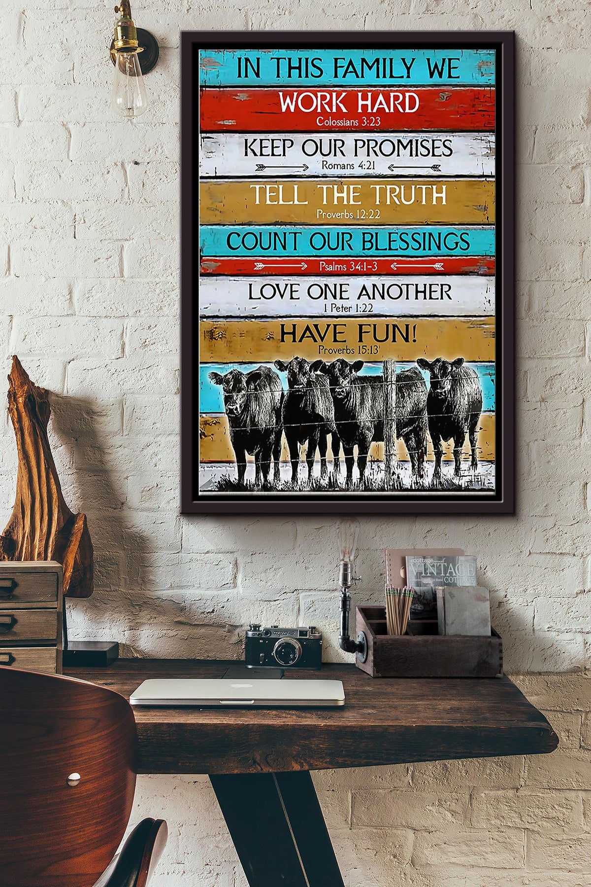 In This Family We Work Hard Sheep Poster Framed Matte Canvas