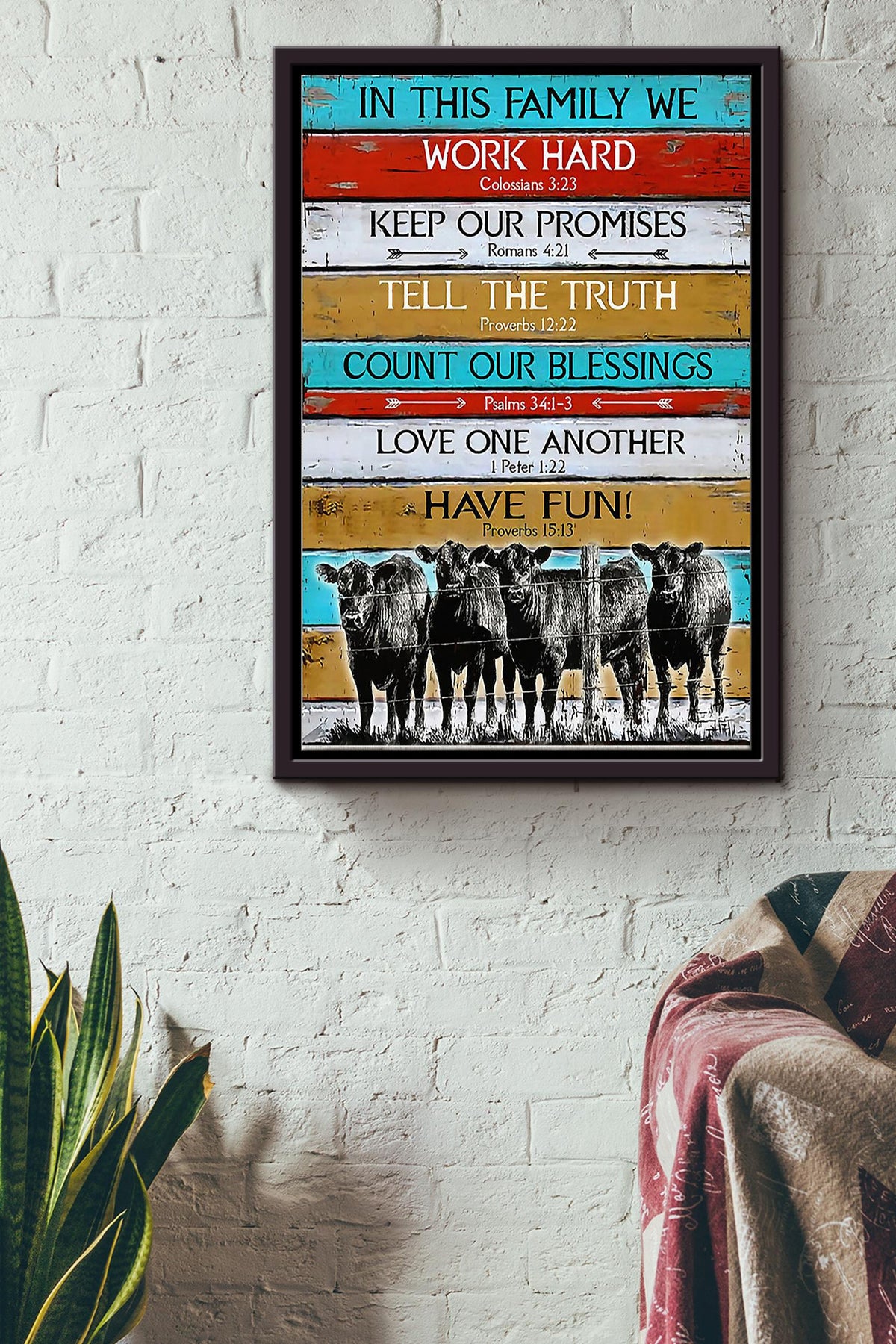 In This Family We Work Hard Sheep Poster Framed Matte Canvas