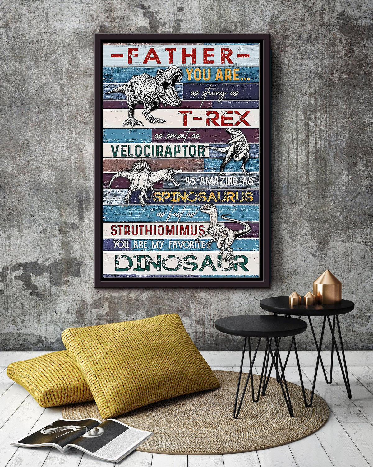 Dinosaur Father Thankful Quote From Children To Dad Gift For Father's Day Framed Canvas