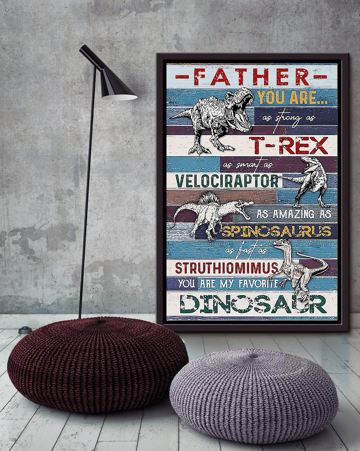 Dinosaur Father Thankful Quote From Children To Dad Gift For Father's Day Framed Canvas