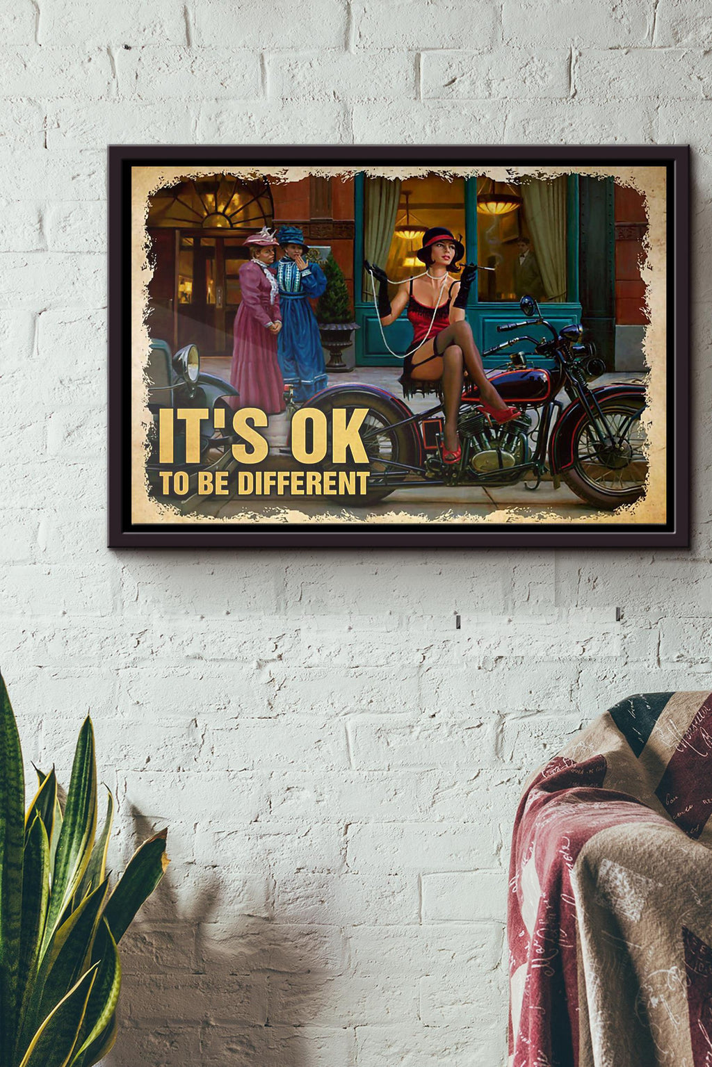 Biker Girl Its Ok To Be Different Poster n Framed Matte Canvas