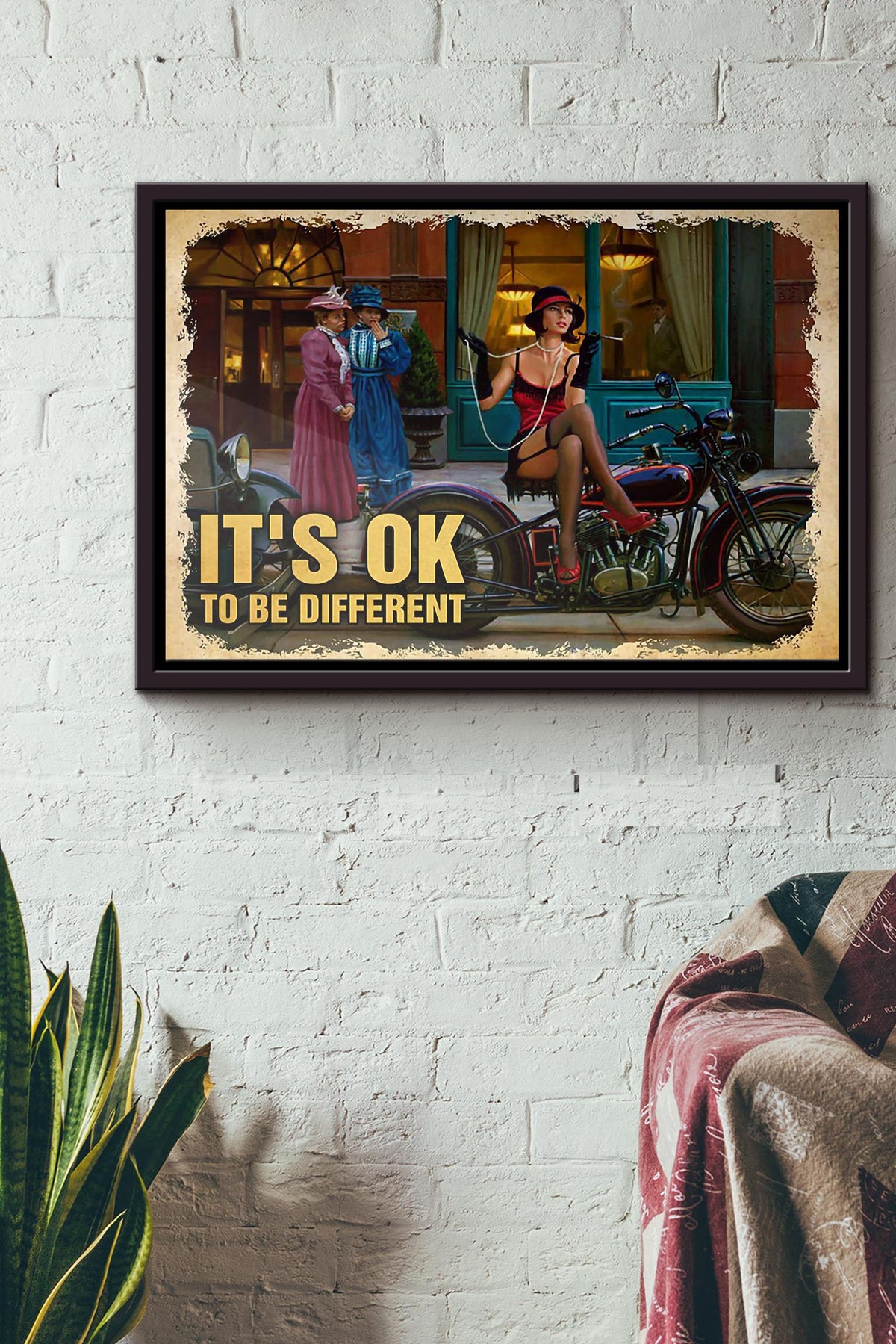 Biker Girl Its Ok To Be Different Poster n Framed Matte Canvas