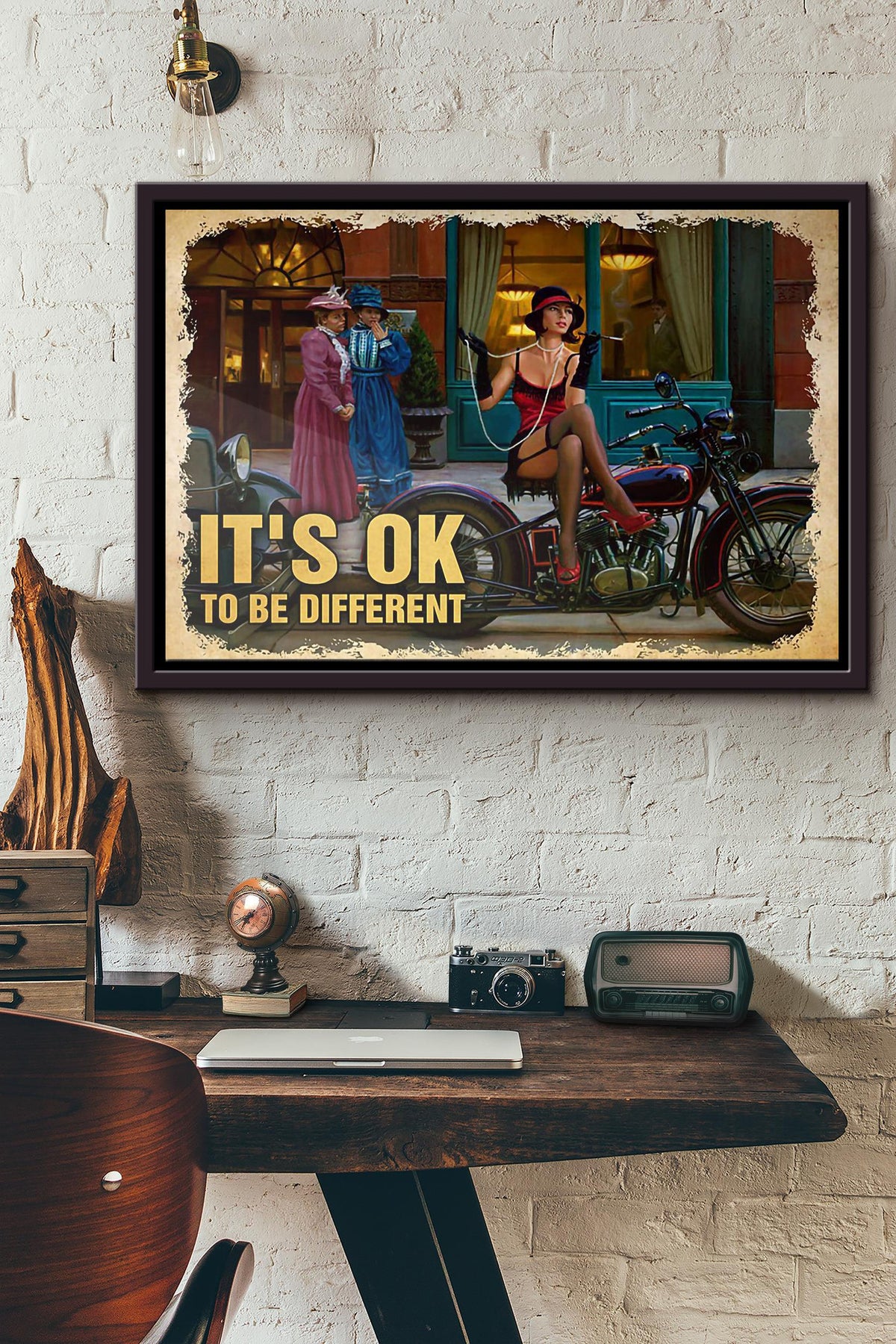 Biker Girl Its Ok To Be Different Poster n Framed Matte Canvas
