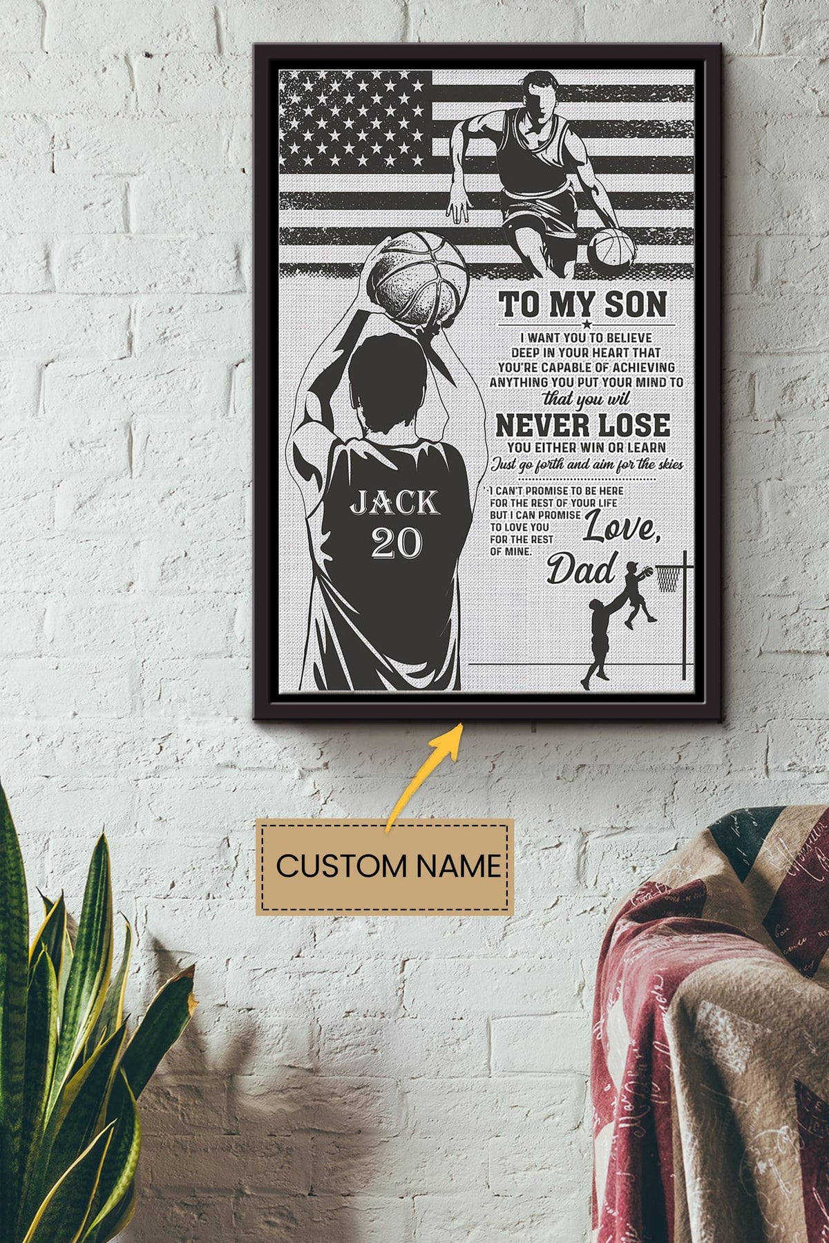 Basketball To My Son Personalized Poster - Sport Wall Art - Gift For Basketball Player Basketball Lover Son Framed Matte Canvas Framed Prints, Canvas