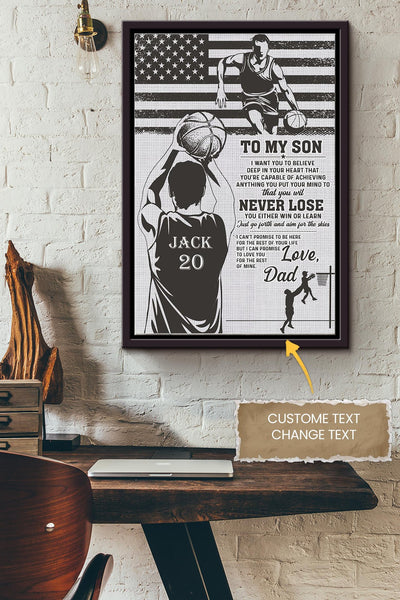 Basketball To My Son Personalized Poster - Sport Wall Art - Gift For Basketball Player Basketball Lover Son Framed Matte Canvas Framed Prints, Canvas