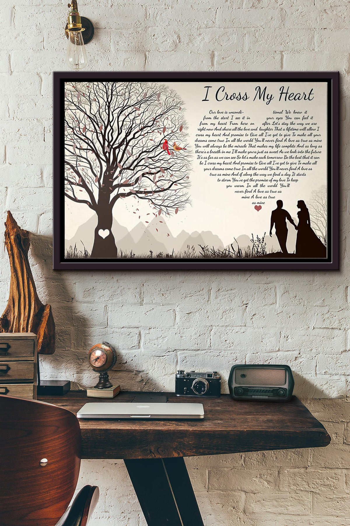 I Cross My Heart Lyrics Tree Heart Poster n Framed Matte Canvas