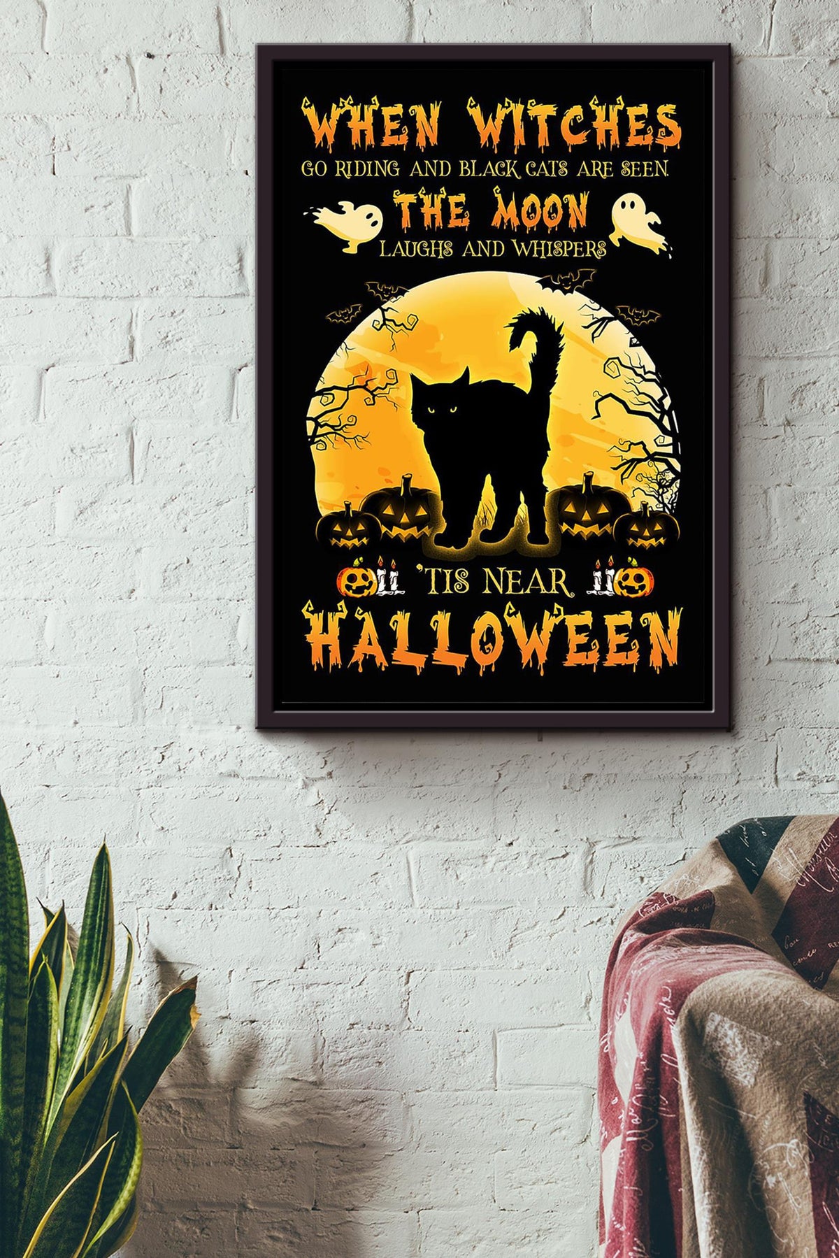 Halloween When Witches Go Riding And Black Cats Are Seen Animal Wall Art Gift For Cat Lover International Cat Day Kitten Foster Framed Canvas Framed Prints, Canvas