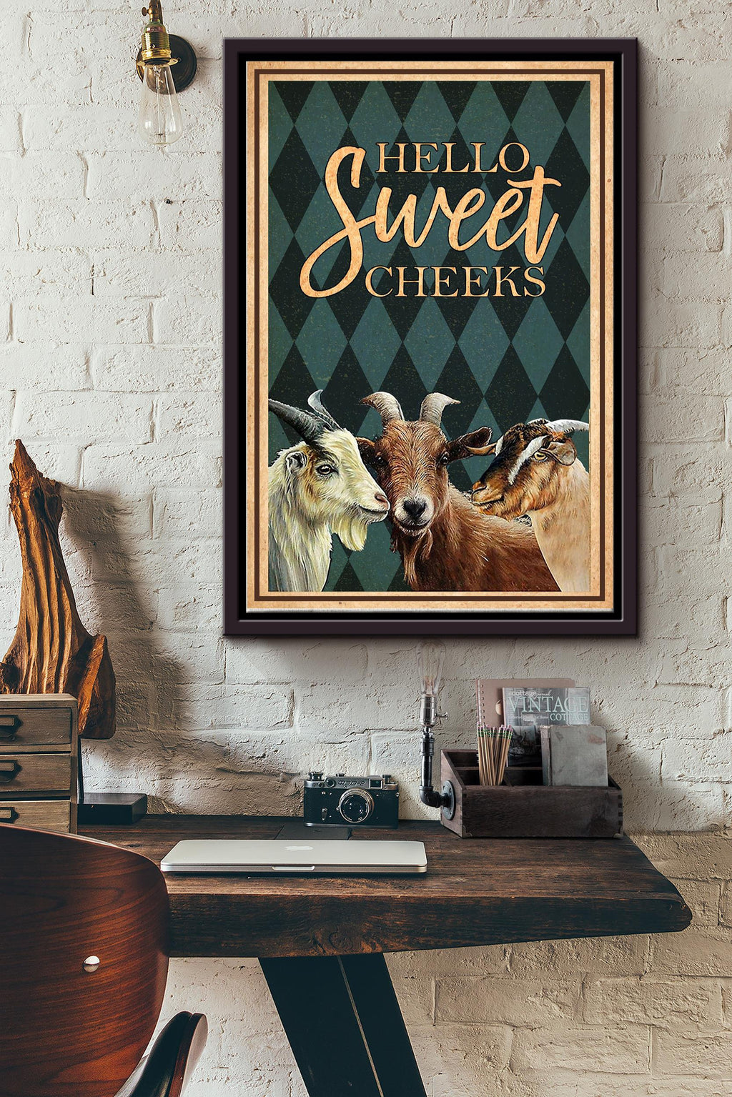 Hello Sweer Cheeks Poster - Animal Wall Art - Gift For Goat Lover, Housefarm Decor Framed Matte Canvas Framed Prints, Canvas