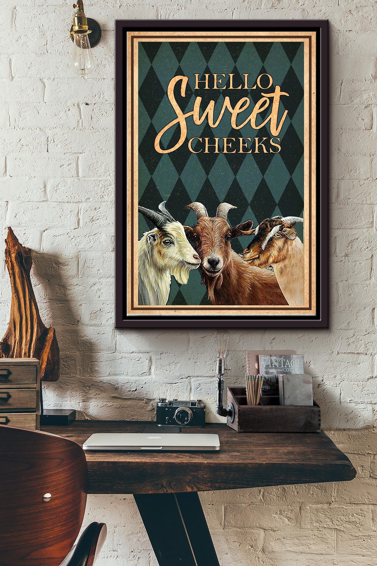 Hello Sweer Cheeks Poster - Animal Wall Art - Gift For Goat Lover, Housefarm Decor Framed Matte Canvas Framed Prints, Canvas