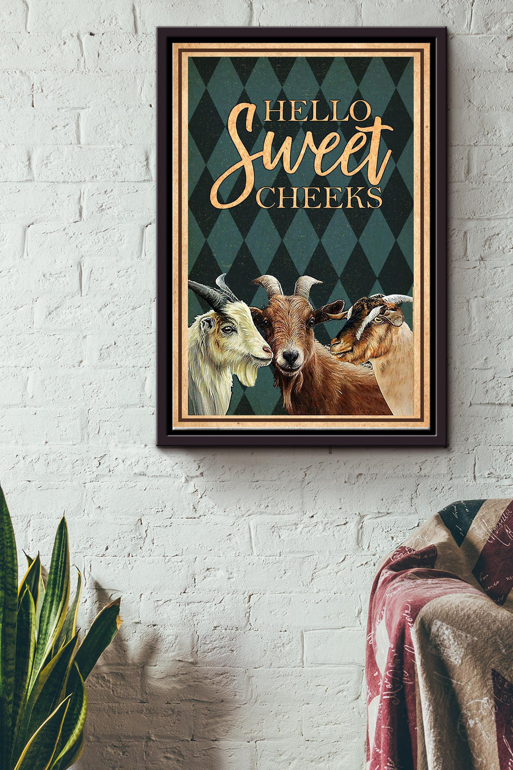 Hello Sweer Cheeks Poster - Animal Wall Art - Gift For Goat Lover, Housefarm Decor Framed Matte Canvas Framed Prints, Canvas