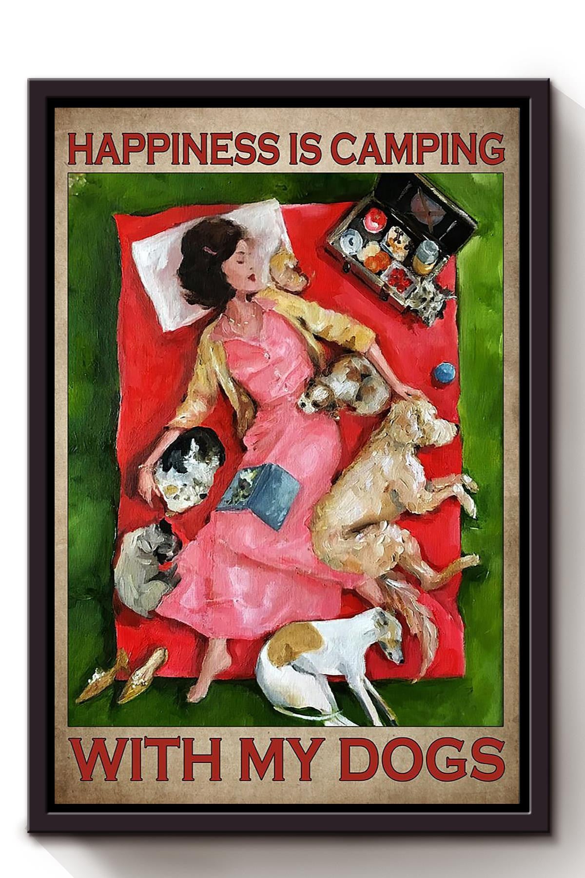 Camping With Dog Camping Wall Decor Gift For Farmhouse Camper Decor Camper Tourist Traveller Framed Canvas