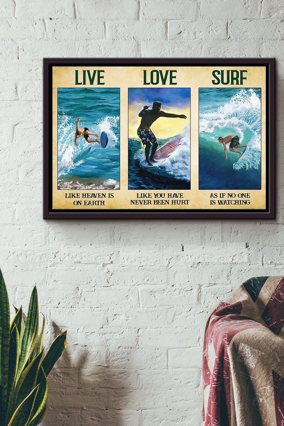 Live Love Surf Surfing Poster n Framed Matte Canvas