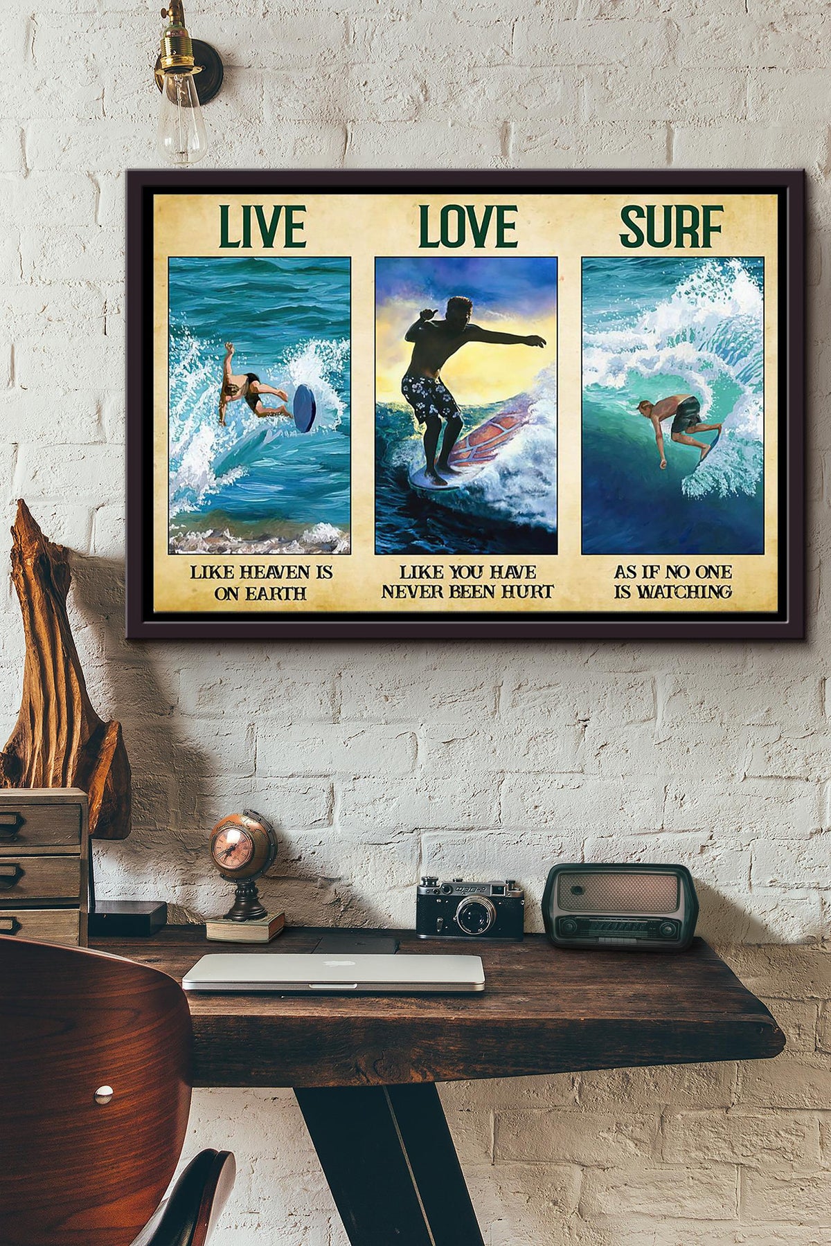 Live Love Surf Surfing Poster n Framed Matte Canvas