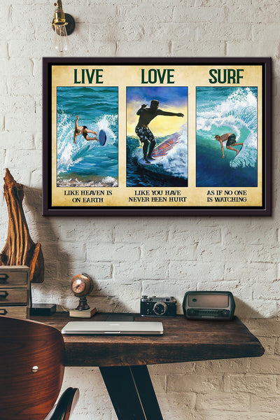 Live Love Surf Surfing Poster n Framed Matte Canvas