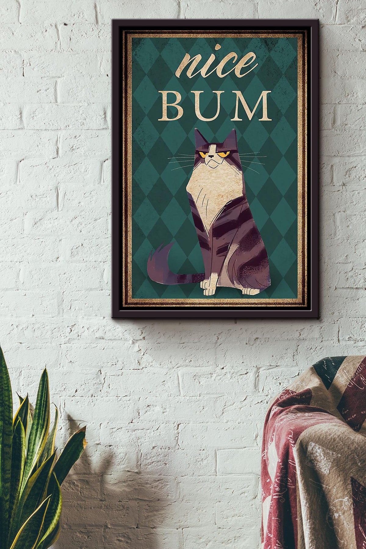Funny Cat Nice Bum Vintage Retro Gift For Cat Lover Framed Canvas