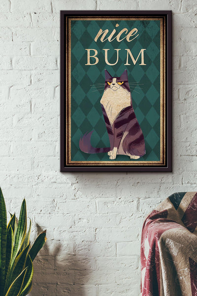 Funny Cat Nice Bum Vintage Retro Gift For Cat Lover Framed Canvas