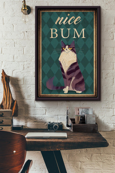 Funny Cat Nice Bum Vintage Retro Gift For Cat Lover Framed Canvas