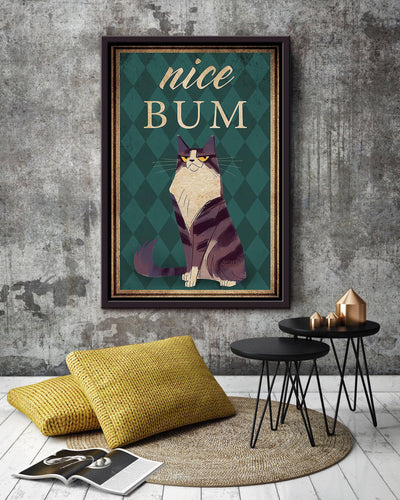 Funny Cat Nice Bum Vintage Retro Gift For Cat Lover Framed Canvas