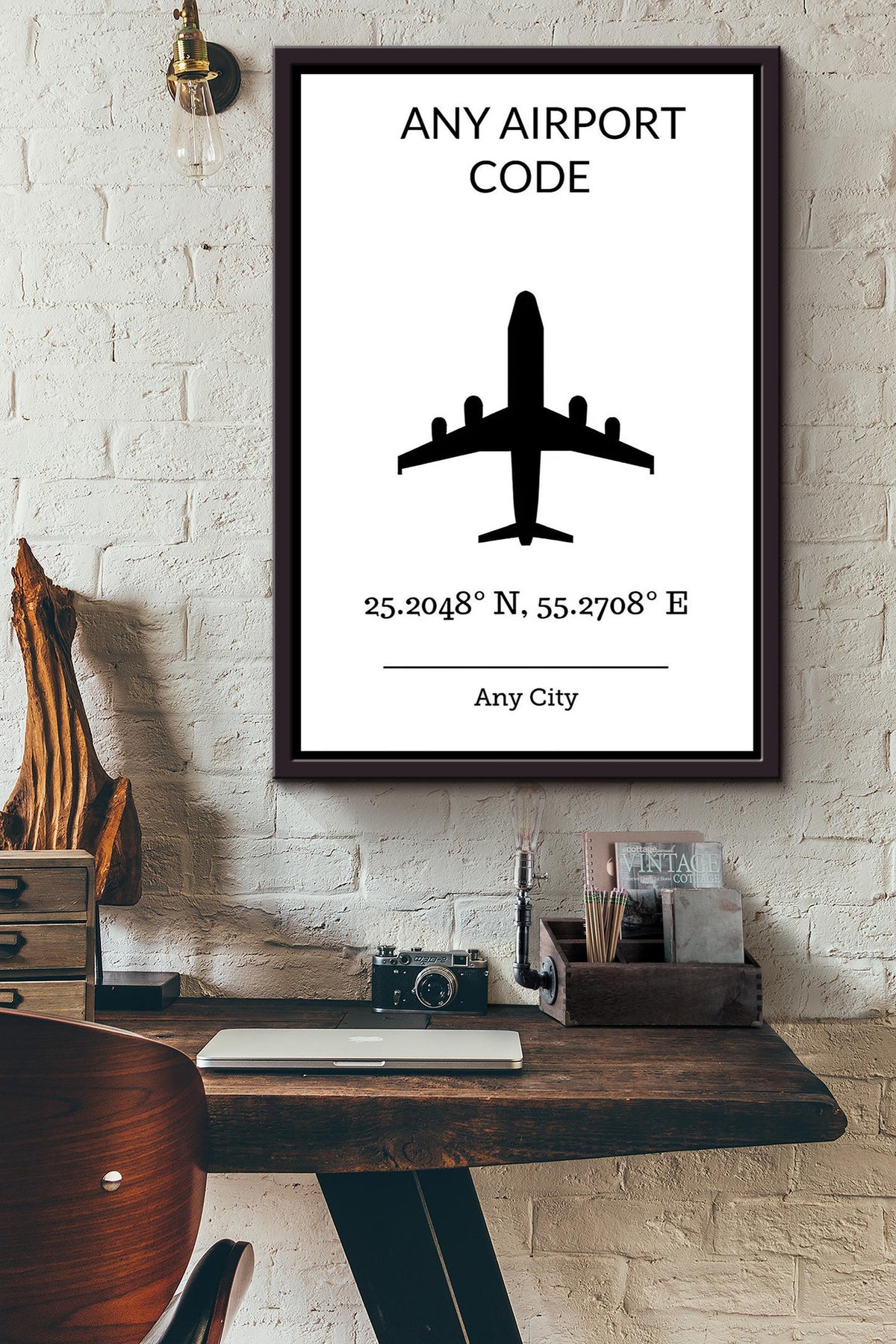 Airport Code Any City Airplane Office  Gift Gift For Pilot Retirement Home Decor Gift Framed Canvas Framed Prints, Canvas